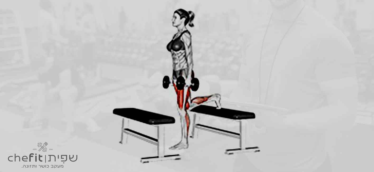 dumbbell step-up lunge | עליית מדרגה עם לאנג׳ עם משקולת יד